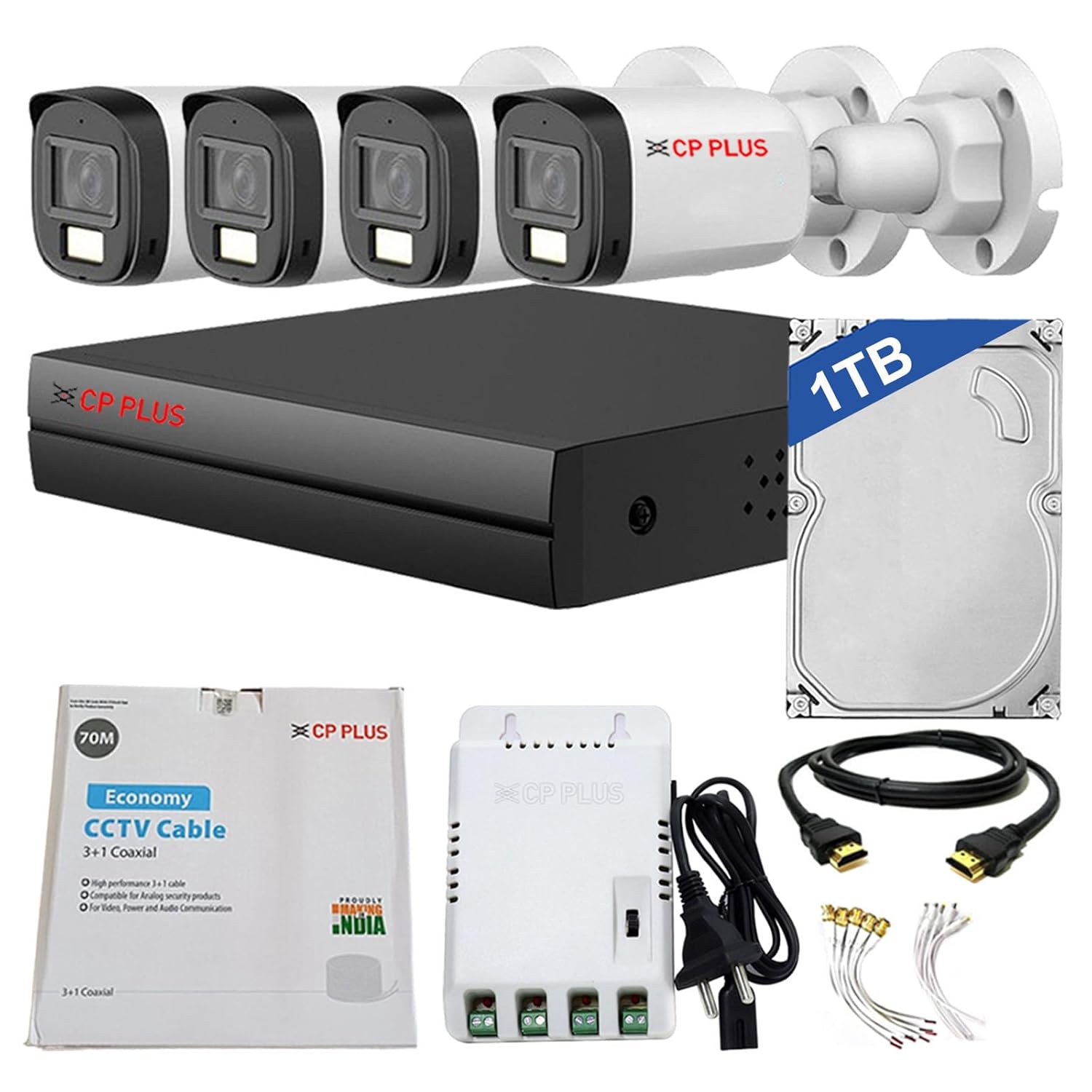 CP Plus 4CH DVR + 4 Cameras Kit